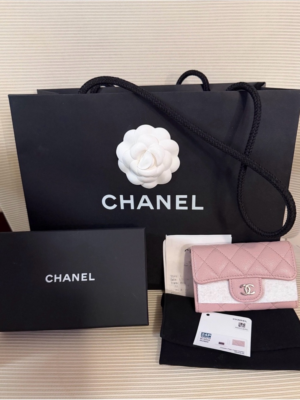 CHANEL Pink Quilted Caviar Leather Card Holder